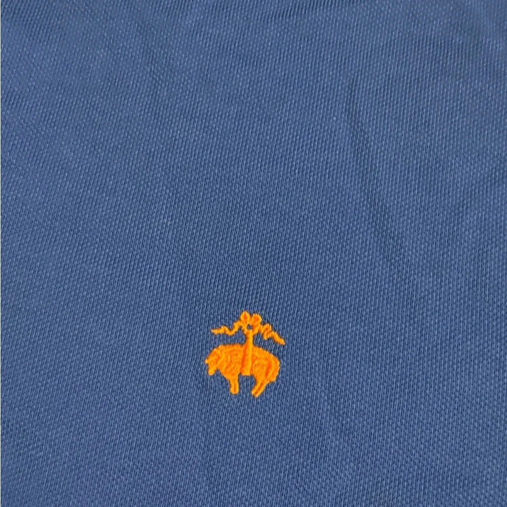 BROOKS BROTHERS Cobalt Blue Orange Logo Supima Cotton Short Sleeve Polo Size M